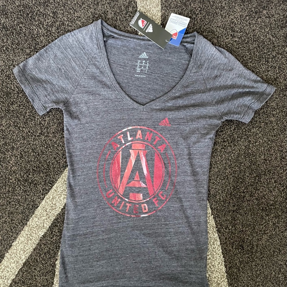 Adidas Women's Gray Atlanta United FC V-Neck Top New W/ Tags